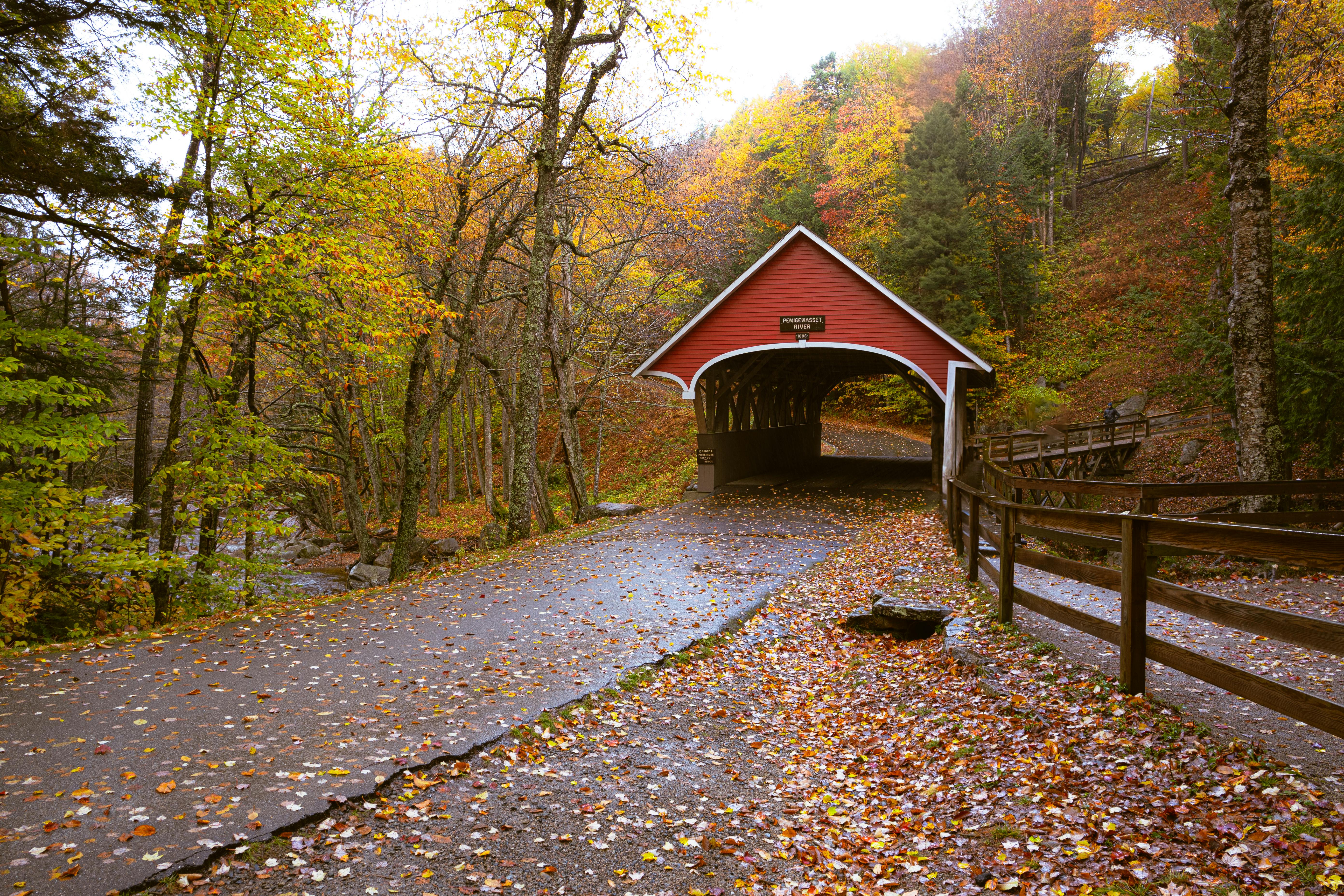 Covered red bridge in New Hampshire